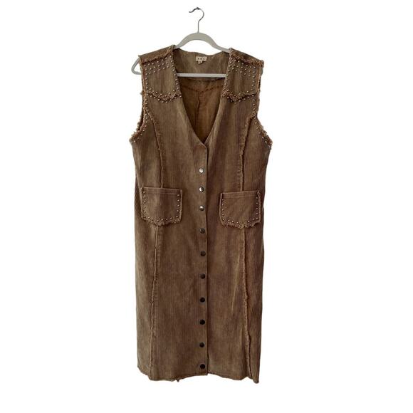 POL Dresses & Skirts - POL Corduroy Full Sleeveless Front Snap Dress Corduroy Medium Studs Western